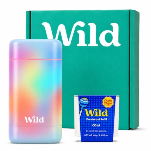 Wild Natural Refillable Deodorant Starter Kit with Ombre Case & Cola Scented Refill (40g) - Aluminium Free & Vegan - Long Lasting Protection