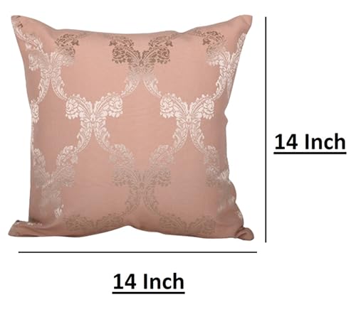 Image of Home- The Best is for You Decorative Designer Self Design Cotton 275 TC Cushion Covers Pack of 2 (Peach Ogee, 14X14 Inch) Ideal for Sofas, Chairs, Cars & Hotels