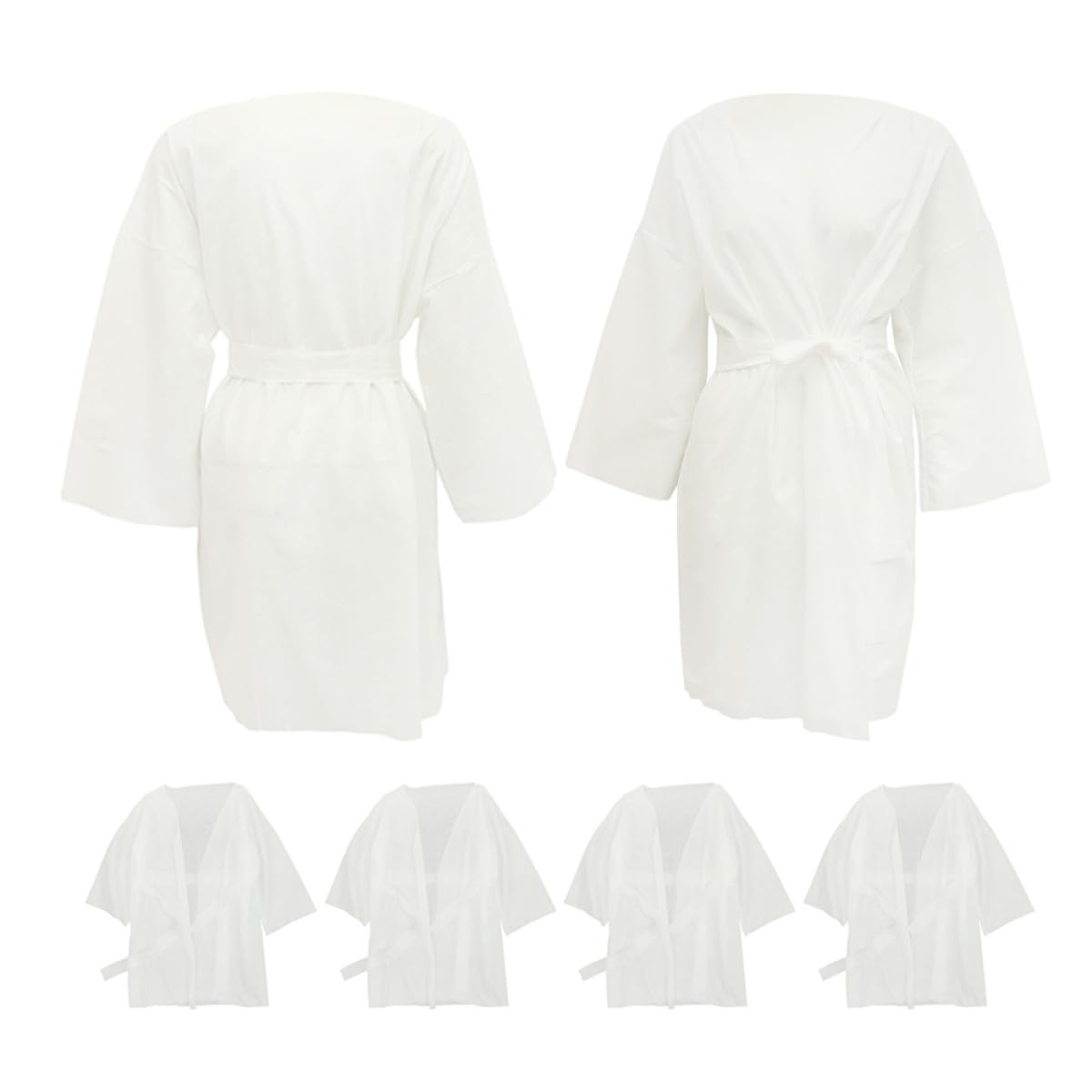 6 Albornoces Desechables de Algodón, Bata de Baño Unisex para Spa y Salón de Belleza, Blanco, Uso Único