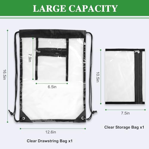 Clear Drawstring Bags, Transparent Storage Backpack for Stadium Approved,2 pieces, Concert Baseball Festival Beach Makeup Bag (1, Black)2