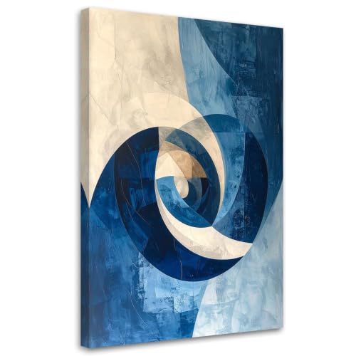 Lienzo abstracto azul y blanco: decoración de pared moderna de 50x70 cm