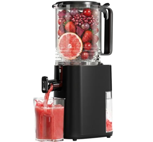 Cold Press Juicer, 5.5inch Wide Feed Chute Juicer Extractor Machine, Slow Masticating Juicer for Whole Vegetables & Fruits, Black