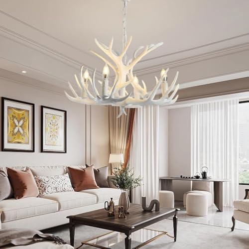 Suspensions E14 lustre en bois de cerf blanc industriel rétro résine rustique