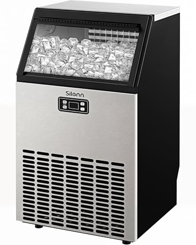 Image of Silonn Commercial Ice Maker Machine, 100lbs Daily Output & 33lbs Storage, Compact Stainless Steel Ice Machine with Auto-Cleaning for Home Office Bar Parties