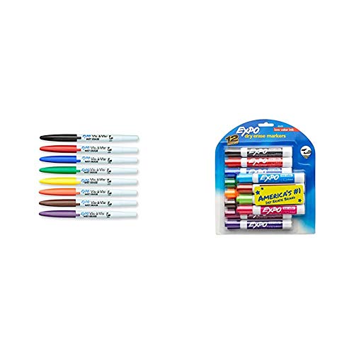 EXPO 16078 Vis-A-Vis Wet-Erase Overhead Transparency Markers, Fine Point, Assorted Colors, 8-Count & Low Odor Dry Erase Markers, Chisel Tip, Assorted Colors, 12 Count