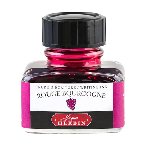 Jacques Herbin 13028T - One 30 ml Bottle of Ink for Fountain pens and rollerballs, Rouge Bourgogne/Burgundy red Colour - Made in France - Calligraphy