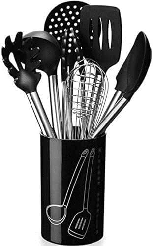 Faozhuo Set 9 Piezas Utensilios Cocina Antiadherente Juego Utensilios Cocina con Soporte plastico Silicona Acero Inoxidable, Herramientas Cocina antiadherentes ergonomi