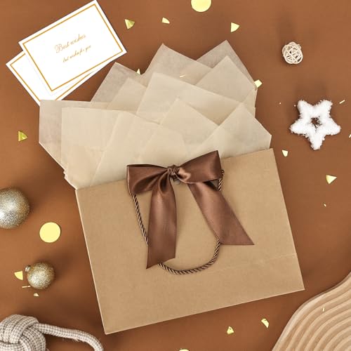 Image of JMANNI Gift Bags with Handles, 11 inch Small Gift Bag for Presents, 2 Pcs Bags with 4 Tissue Paper and 2 Cards for Baby Shower Wedding Bridal Shower Mother's Day Birthday Party (Kraft)