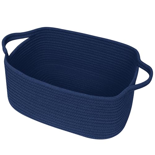 WILLITAT Cute Blue Woven Basket Empty Gift Basket for Christmas Thanksgiving Easter Birthday Cotton Rope Storage Bin with Handle for Gift Dog Toy Box Baby Nursery Organizer Dark Blue Decor