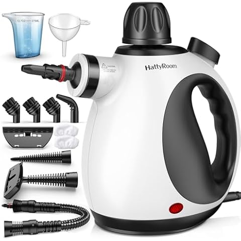 HattyRoom Handheld Multi-Surface Natural Steam Cleaner with 12 pcs Accessories, Multi-Purpose Steamer for Home Use, Steamer for Cleaning Floor, Upholstery, Grout and Car Cover