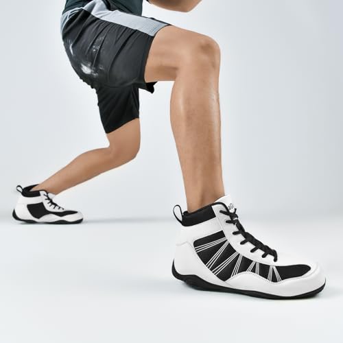 dimaiglobal men39s wrestling shoe boxing shoes zero drop sole high top fighting shoes fitness sneaker taekwondo karate martial arts weightlifting training shoes