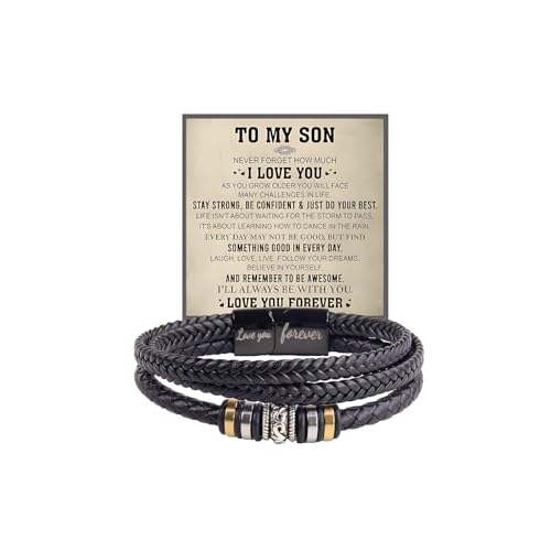 Image of To My Son /Grandson Bracelet From Mom Grandmother, Forever Linked Together Black Braided Leather Infinity Knot Inspirational Bracelets Engraved Love You Forever Birthday Gift Jewelry