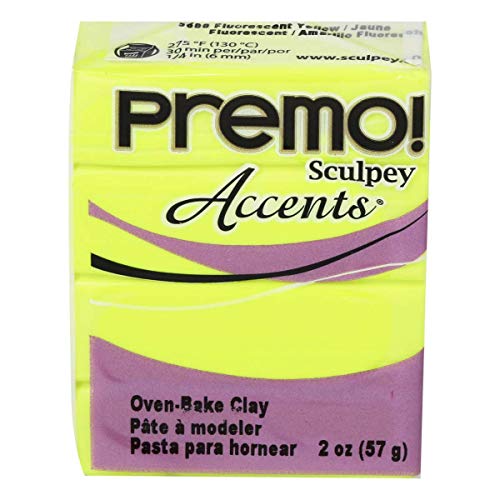 Polyform Premo Sculpey Polymer Clay 2 oz. Fluorescent Yellow, Acrylic, Multicoloured, 0.65 x 1.67 x 2.15 cm