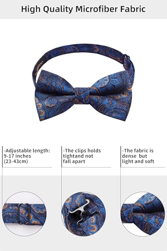Image of HISDERN Bow Ties for Men Pre-Tied Bow Tie Floral Paisley Handkerchief Classic Formal Bowtie and Pocket Square Cufflinks Set