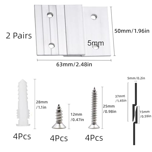Image of Z Clips French Cleat Picture Hanger Aluminum French Cleat Hanger Heavy Duty Picture Hangers Wall Mounting Mirror Hanging Hardware Z Clip Mirror Hanger for Artwork, Wall Painting (2 inch-2Pairs)