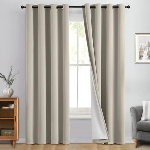Image of Yakamok Stone Blackout Curtains 84 Inches Long for Bedroom 50 inch Wide 2 Panel | Blackout Curtain Panels for Bedroom, 2 Thick Layers Grommet Top Thermal Insulated Drapes with White Back for Living Room