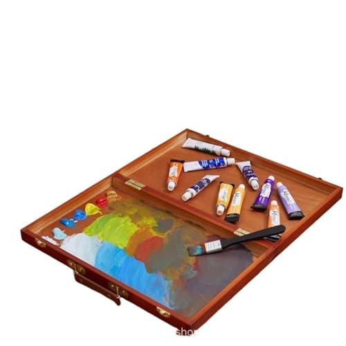 Caballete portátil for estudiantes de arte: caja madera especial for pintura al óleo, tablero dibujo, herramientas caballete Maletín de pintura(Color 2)
