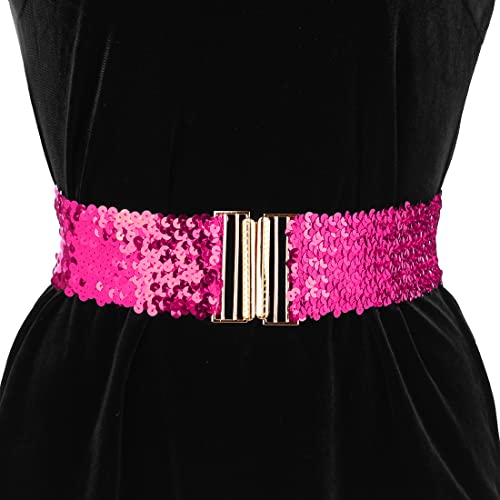 Allegra K Womens Wide Waist Belts Interlock Buckles Sequins Decor Shinny Stretchy Belts 2PCS4
