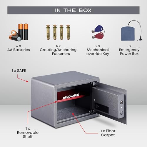 Image of LAPO Safety Locker Box for Home, Safe Locker with Electronic Keypad & Emergency Keys with LCD Display, Tijori Box for Home, Office, Bedroom, 2 Year Warranty (Alloy Steel, 38 Liter, Weight-10 Kg, Grey)