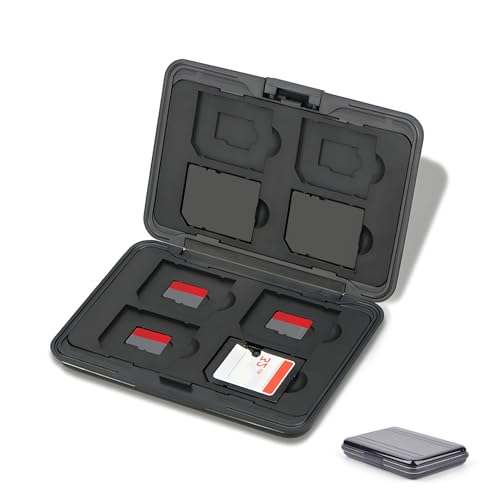 Jaimela Étui pour Cartes Mémoire 16 Emplacements Résistant à l'eau, 8 SD + 8 Micro SD Cards, Boîte Plastique pour Micro SD SDXC SDHC TF (Noir)