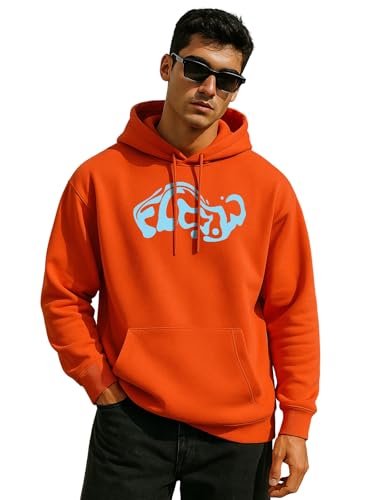 Image of Veirdo Polycotton Spun Oversized Fit Hooded Sweatshirt Full Sleeves Front Chest Graphic Printed Drop Shoulder Jumper Hoodie for Men (Sizes: S to 3XL)