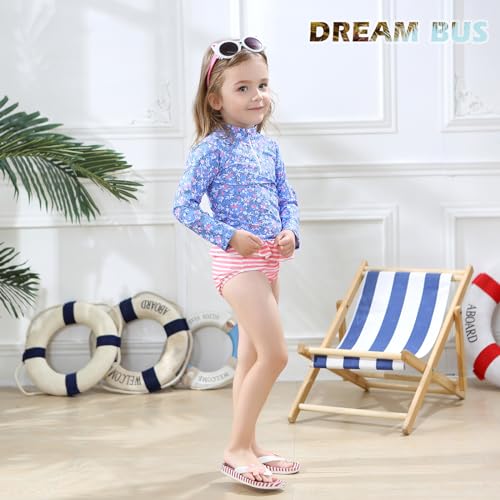 DREAM BUS Toddler Girls Long Sleeve Swimsuit 2 Piece Rashguard Set Sun Protection Baby Girls Bathing Suit Kids Swimwear2