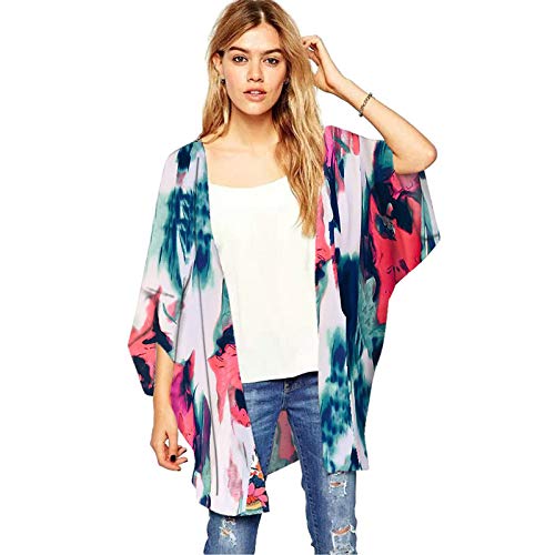 Romacci Saída de praia feminina tamanho grande quimono meia manga, Vermelho, XXL