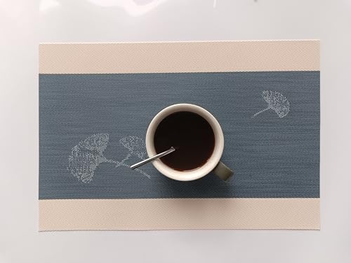 Image of Dribble PVC Placemats Set of 4 | Heat-Resistant, Washable, Waterproof Table Mats | Anti-Slip Dining Table Placemats for Kitchen & Home Decor - 45x30cm, Design - Olive Sand