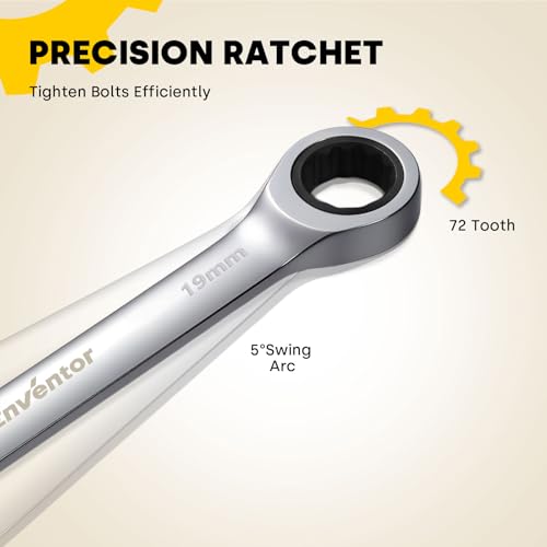 Enventor 8-teiliger Ratschenschlüssel Set, Maulschlüssel set, 8mm bis 19mm, 72 Zähne, 5° Schwenkbereich, Chrom-Vanadium-Stahl (CR-V), Rolltasche, Heimwerkerwerkzeuge, Werkstattwerkzeuge