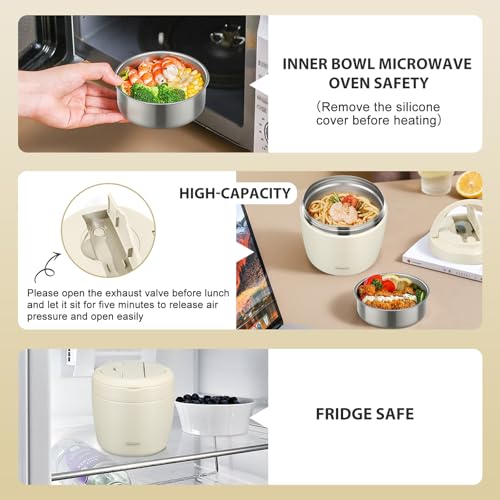 Image of wiwens Thermo Food Jar for Hot Food Adults 32OZ Soup Thermo Lunch Containers Wide Mouth Vacuum Insulated Stainless Steel Leakproof Bento Box with Spoon (Beige)