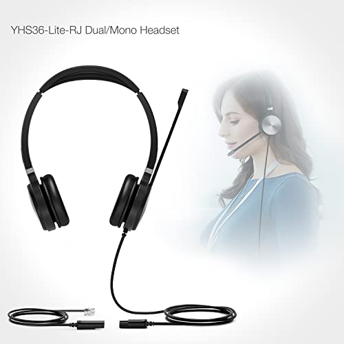 Image of Yealink Phone Headsets for Office Phones YHS36 QD to RJ9 Wired Headset Compatible with Poly Snom Grandstream Phones Desk Landline VoIP Headset with Microphone -Dual /170g /2.1m Cable