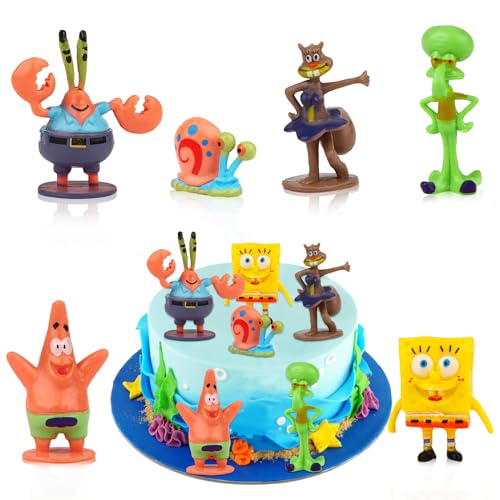 Decoración de cumpleaños de Bob Esponja, 6 unidades Mini Figuras, S-pongebob decoración de tartas, decoración para tartas, modelo, decoración de cupcakes, decoración para niños