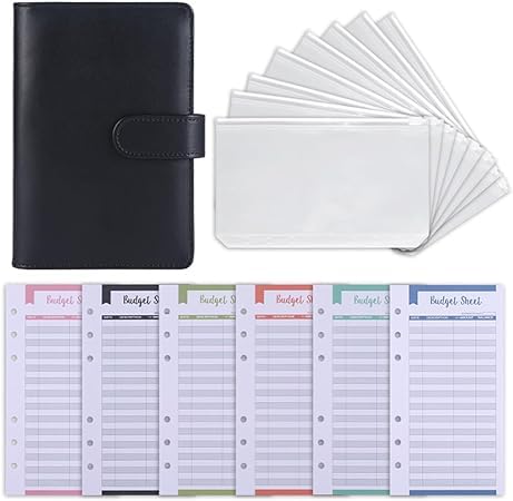 予算ルーズリーフケース かわいい A 6 家計簿 PU 分袋 ルーズリーフケース 6穴 スケジュール帳 ファッション ノート一体型 小型 手帳 a 6ルーズリーフケース カードホルダー 現金出納帳 ミニビジネス手帳 アクティブ家計管理システム手帳 (ブラッ