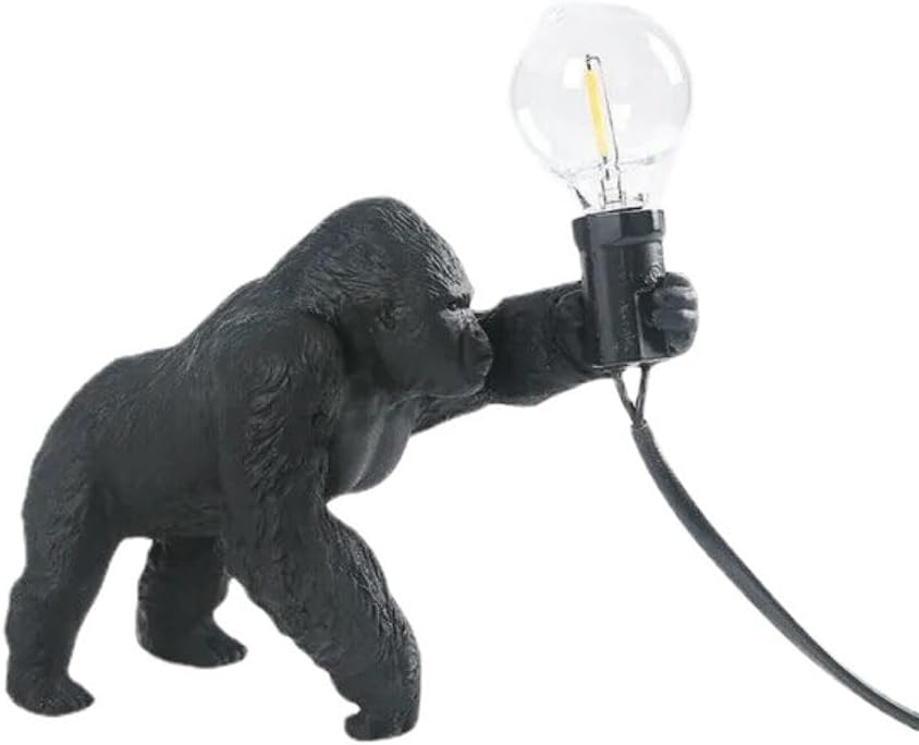 anso Resin Night Light Animal King Kong Table Lamp Living Room Parlor Office LED Modern Decor (Black,Crawling)