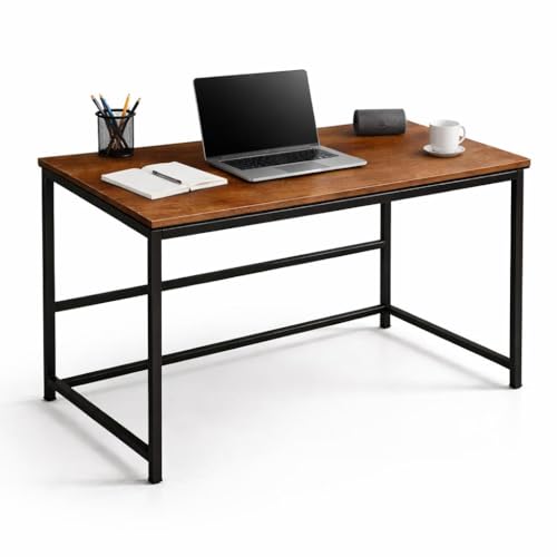 Image of Portable Wood & Metal Computer Desk | Modern Writing Table | Stylish Multipurpose Study Table Best for Home, School, Office Work & More | Ideal for Kids & Adults (Premium Brown)