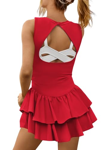 Yanekop Womens Tennis Dress with Built in Shorts Backless Athletic Dresses Workout Golf Mini Dress Activewear Outfits3