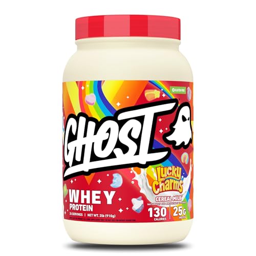 GHOST Whey Protein Powder, Lucky Charms Cereal Milk - 2LB, 25G of Protein - Whey Protein Isolate & Concentrate Blend - Post Workout Fitness & Nutrition Shakes, Smoothies & Baking - Soy & Gluten-Free