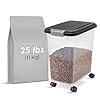IRIS USA 25 Lbs / 33 Qt WeatherPro Airtight Pet Food Storage Container with Attachable Casters, For Dog Cat Bird and Other Pet Food Storage Bin, Keep Fresh, Translucent Body, Easy Mobility, Black
