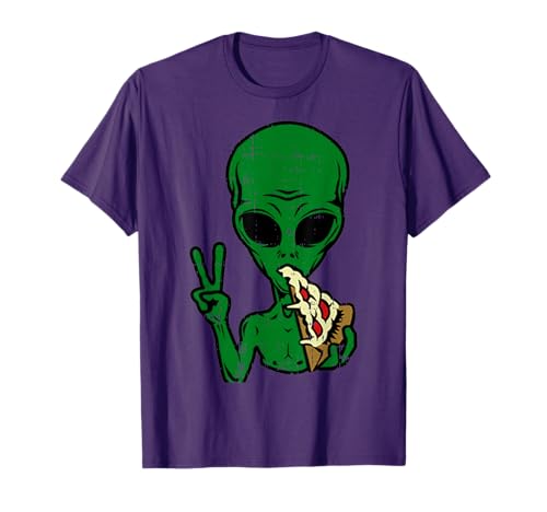 Alien Pizza Eating Peace Funny Space Area-51 Halloween Gift T-Shirt