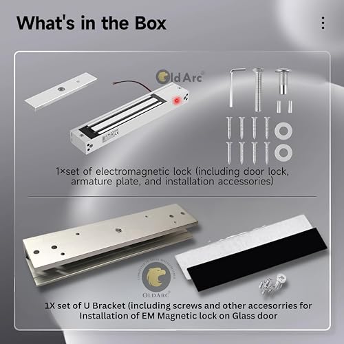 OldArc (EM6U) EM Lock for Glass Door + U Bracket Electromagnetic Key Lock Glass Door | EM Locks 600Lbs | Electro Magnetic Door | 2 Wire Electric Lock Glassdoor Access Control Maglock, Grey