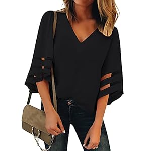 LookbookStore Women Tops for Summer 2023 Ladies Tops and Blouses Bell Sleeve Tops for Women Black Tops for Work Business 3/4 Sleeve Tops Womens Tops Dressy Casual Going Out Tops Size Large Size 12 14
