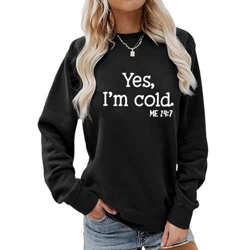 BLACKMYTH Women Graphic Cute Im Cold Sweaters Drop Shloulder Sweatshirts Black Small