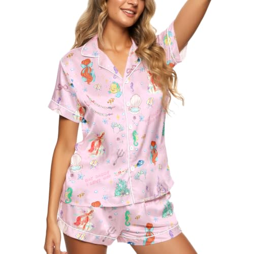 Image of Women 2PCs Satin Pajama Set Short Sleeve Silk Feel Gift Sleepwear