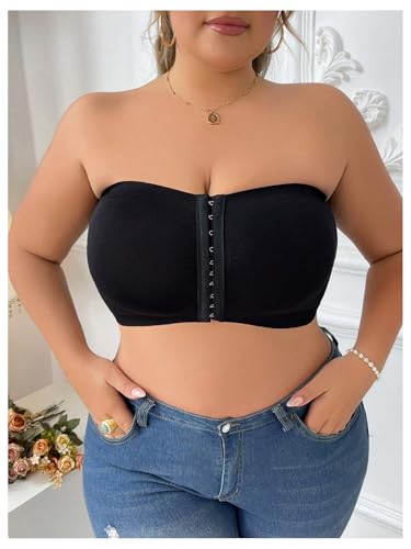 WDIRARA Women's Plus Size Strapless Front Closure Bandeau Bra Seamless Wireless Bralette Tube Top4
