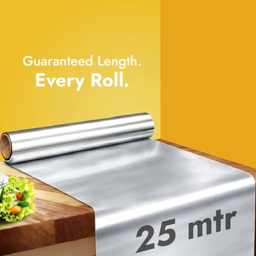 Image of Claret Aluminium Foil 25 Meter | Food-Grade, Extra Strong & Durable | Retains Freshness & Keeps Food Warm | Ideal for Wrapping, Baking, Grilling & Storing Food (Pack of 5)