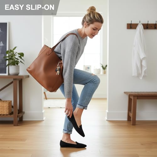 Image of MUSSHOE Black Flats for Women Pointed Toe-Comfortable Business Casual Work Shoes, Dressy Suede Slip On with Memory Foam for Office, Teacher & Standing All Day