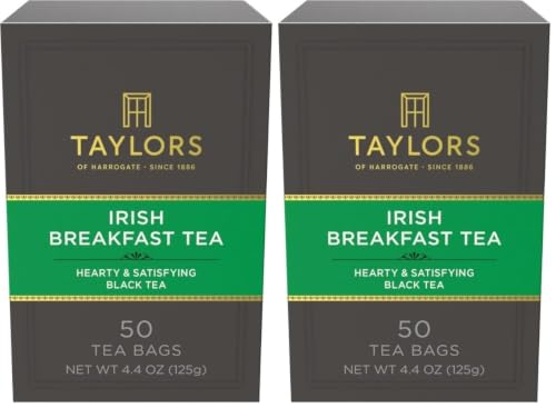 Image of Taylors of Harrogate Irish Breakfast, Black Tea, Pillow Bags, Rich, Bright & Malty, Caffeinated, Enjoy Hot or Iced, 50 Teabags, 50 Count (Pack of 2)