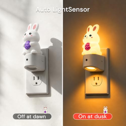 Image of L LOHAS LED Night Light for Kids,Dusk to Dawn Sensor,3D Cute Rabbit | Kids Night Light,Night Lights,RGB+Soft White 3000K,Bunny Night Light,Birthday Gift Nightlight for Kids, Room Decor