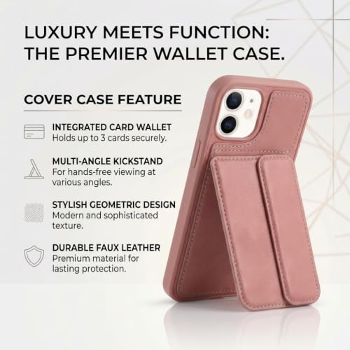 Image of amazon basics Luxury Vegan Leather Back Cover for iPhone 11 Pro Max | Built-in Card Holder Slot | Integrated Mobile Stand | Slim Shockproof Protective Case with Stitched Finish - Pink