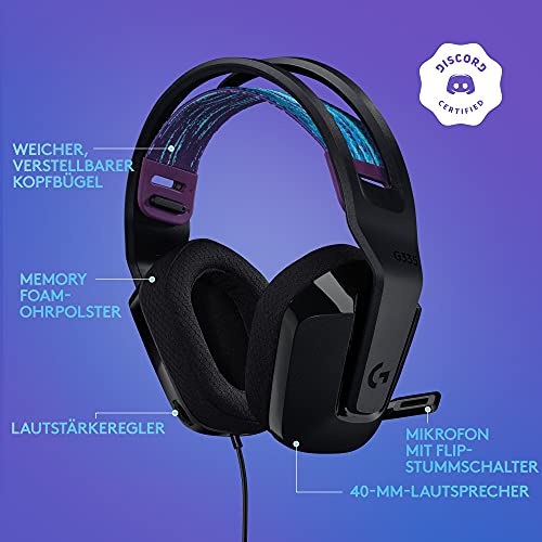 Logitech G G335, Kabelgebundenes Gaming-Headset, Mikrofon mit Flip-Stummschalter, 3,5-mm-Audioanschluss, Memory Foam-Ohrpolster, leicht, kompatibel PC, PlayStation, Xbox, Nintendo Switch - Schwarz